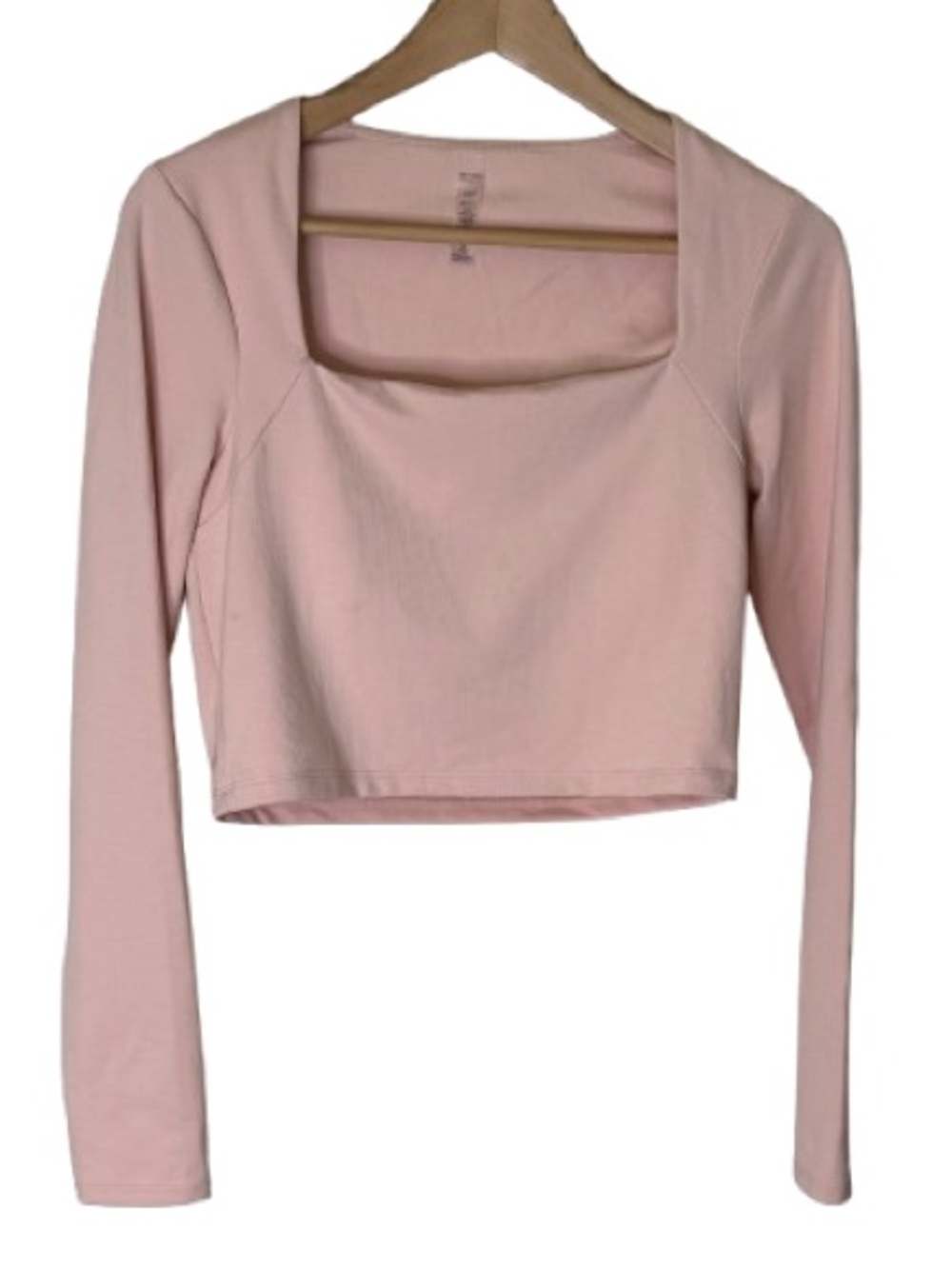 Beyond Yoga Heather Rib Frame Cropped Pullover Top Long Sleeve Pink Haze size M